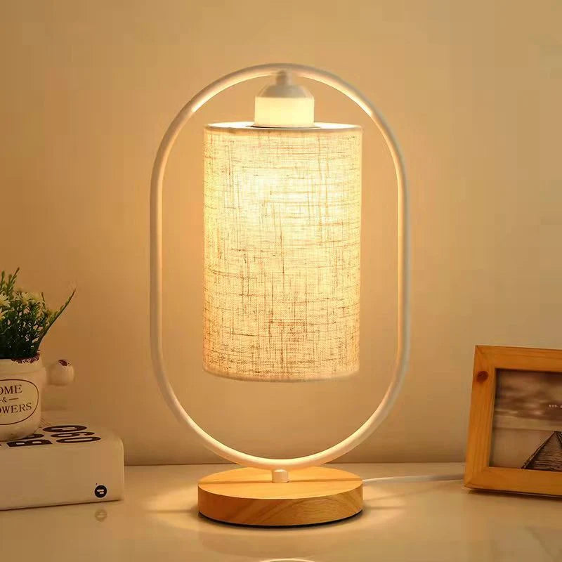 Industrial Style Wooden Bedside Lamp with Metal Accent