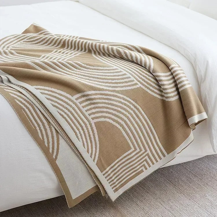 Nordic Geometric Knitted Throw Blanket for Sofa, Bed, and Cozy Layering