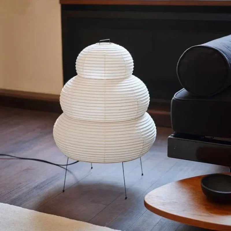 Japanese-Inspired Paper Floor Lamp with Stainless Steel Base