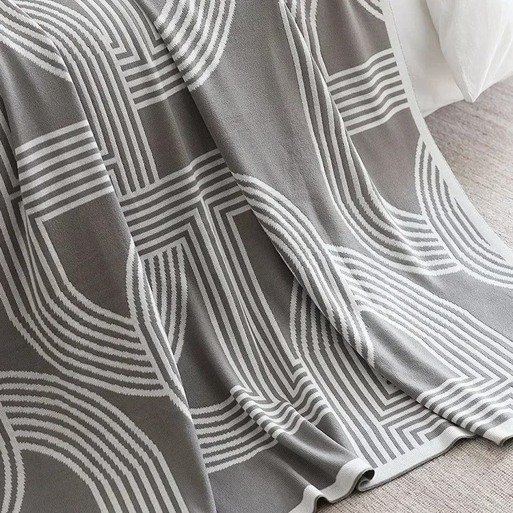 Nordic Geometric Knitted Throw Blanket for Sofa, Bed, and Cozy Layering