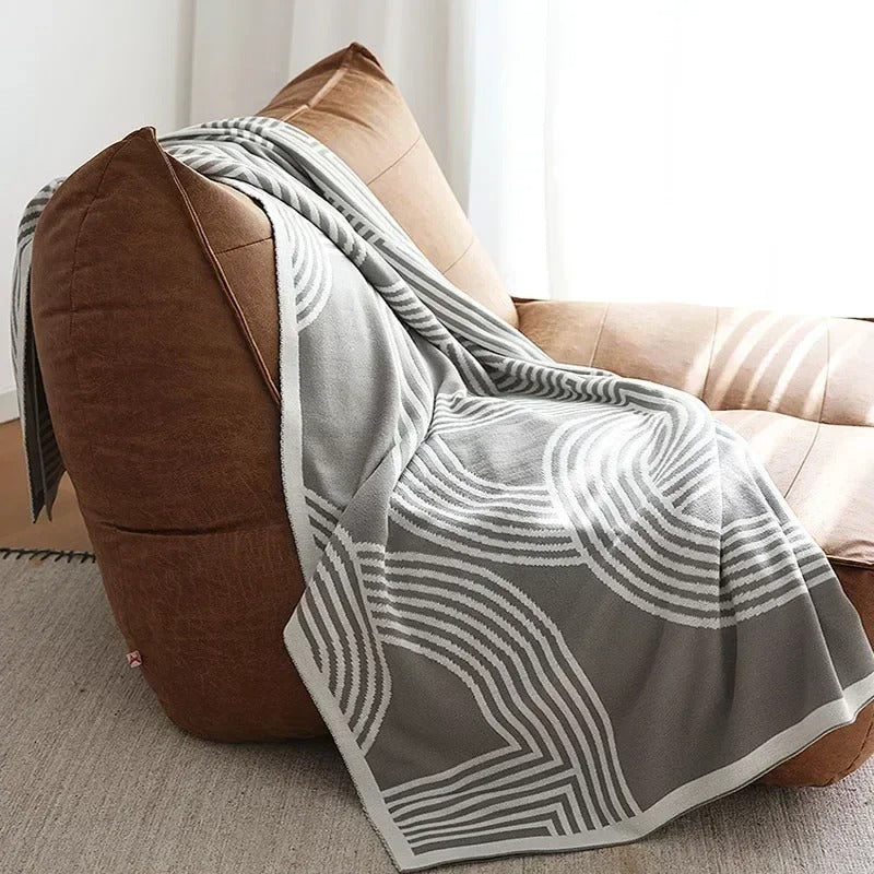 Nordic Geometric Knitted Throw Blanket for Sofa, Bed, and Cozy Layering