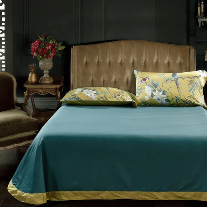 Egyptian Cotton Duvet Cover Set - Luxury Sateen Bedding with Bird & Floral Print