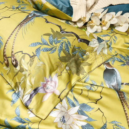 Egyptian Cotton Duvet Cover Set - Luxury Sateen Bedding with Bird & Floral Print