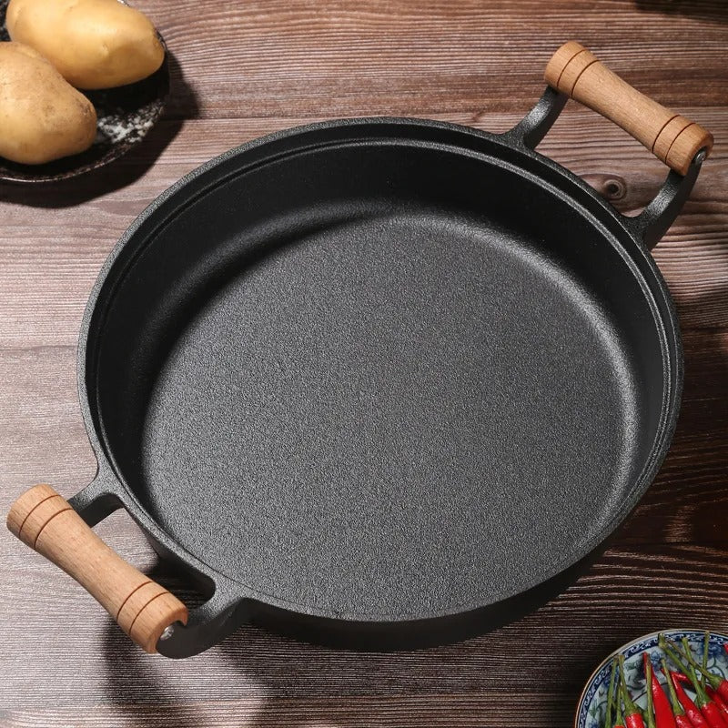 Cast Iron Pan Double-Ear Uncoated Flat Pan