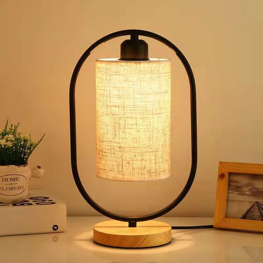 Industrial Style Wooden Bedside Lamp with Metal Accent