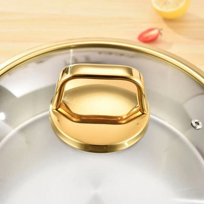 304 Stainless Steel Hammered Soup Pot with Gold-Trimmed Lid