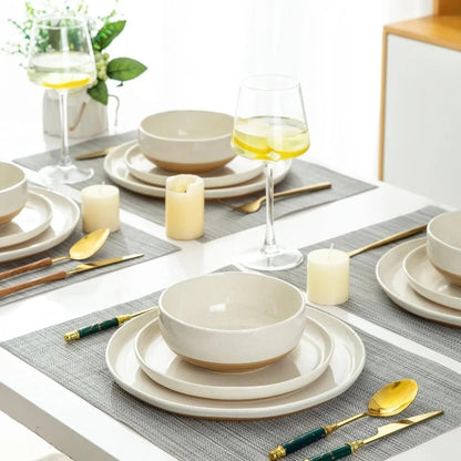 12-Piece Handpainted Stoneware Dinnerware Set for 4 - Light Beige